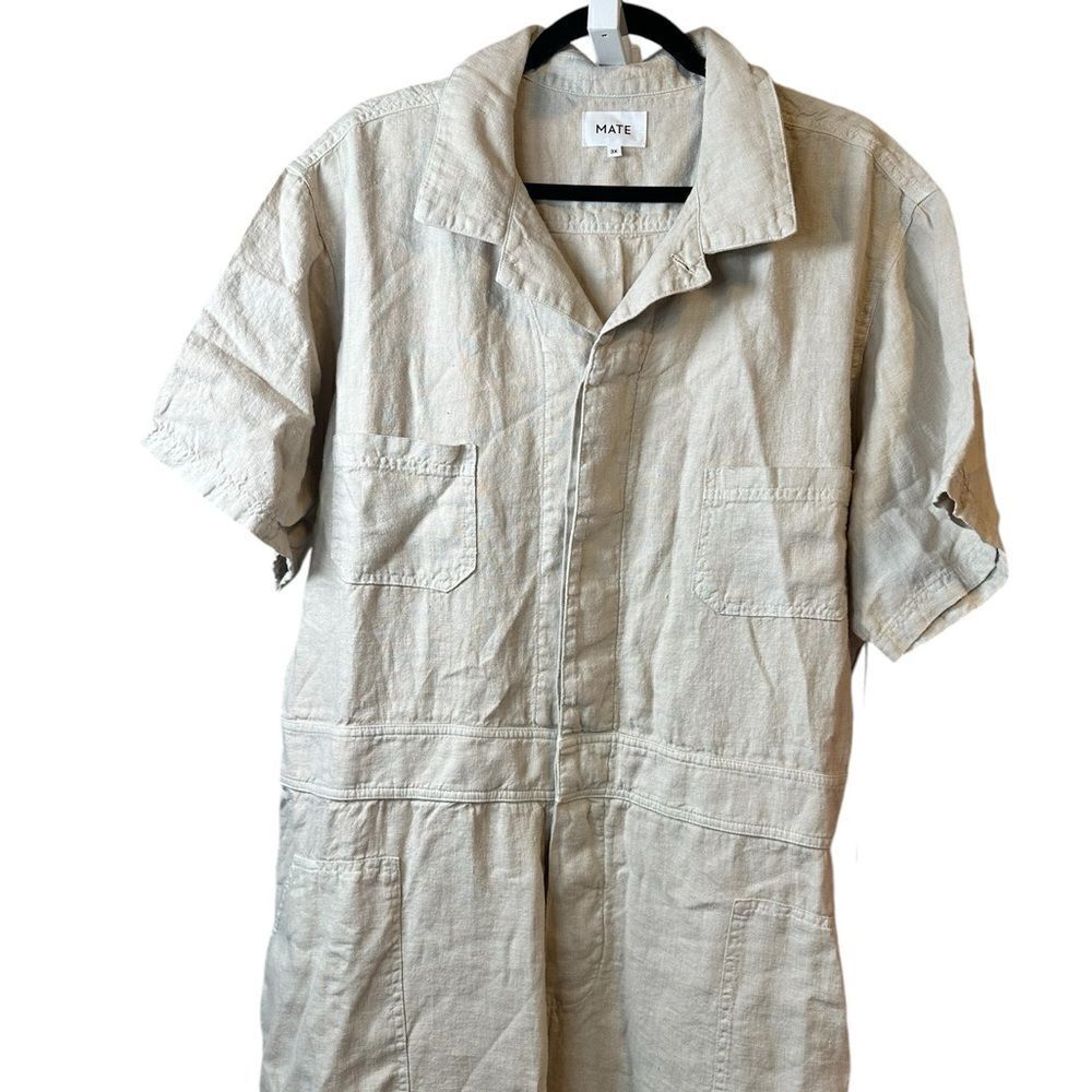 NWT MATE The Label Plus Size Classic Utility Linen Jumpsuit Natural Color - 3XL - Picture 9 of 12